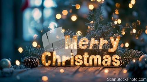 Image of Ambient Lighting Merry Christmas concept creative horizontal art poster.