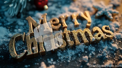 Image of Antique Gold Merry Christmas concept creative horizontal art poster.