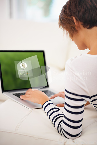 Image of Woman, laptop screen and start video call for communication, social media and casual chat online. Internet, connection and technology for virtual conference, digital and contact with webcam at home