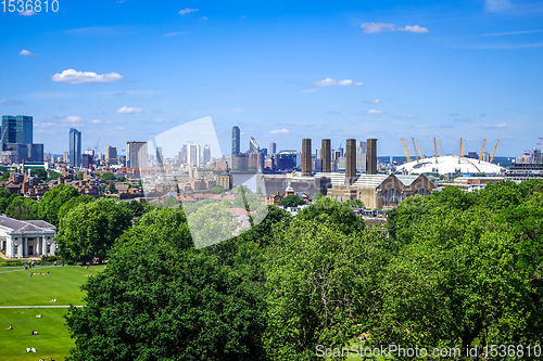 Image of Canary Wharf view from Greenwich Park, London, United Kingdom