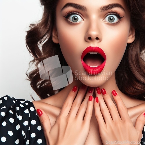 Image of pretty woman in a polka dot dress 