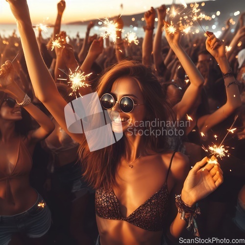 Image of attractive woman partying with other people
