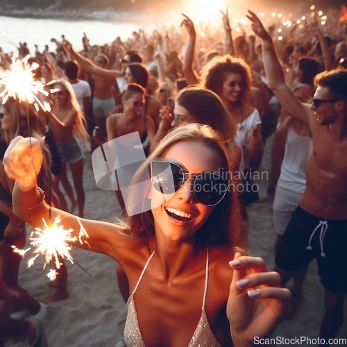 Image of attractive woman partying with other people