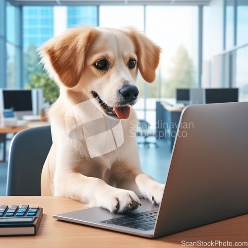 Image of  pup on their first day in the office 