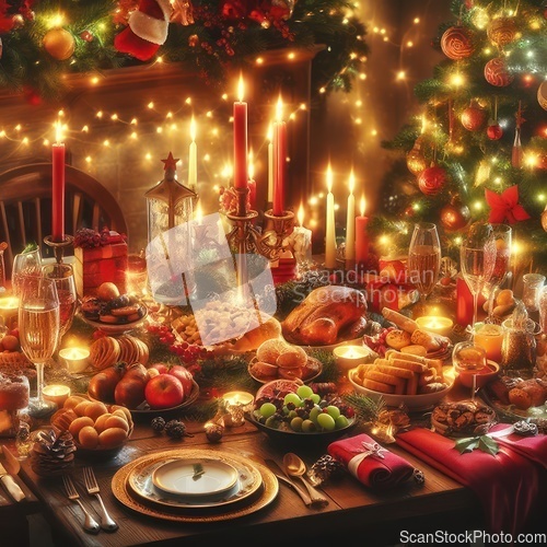 Image of christmas feast laid out on table