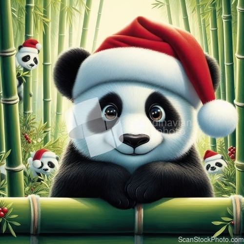 Image of panda wearing santa hat