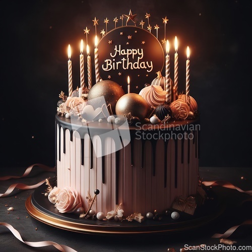 Image of delicious and luxurious happy birthday cake