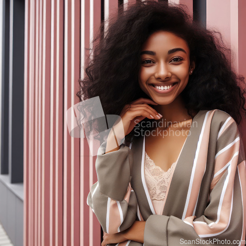 Image of cheerful young fashionable black woman