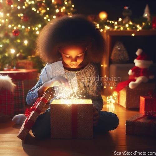 Image of young child opening a wondrous glowing gift