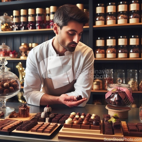 Image of chef proudly presents their delicious fine chocolate