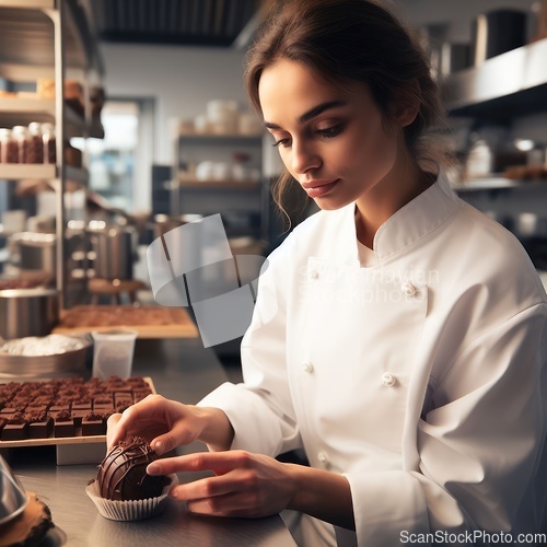 Image of chocolatier pastry chef creating fine chocolates generative ai