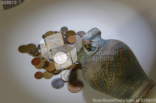Image of ancient coins from antique pitcher, discovery