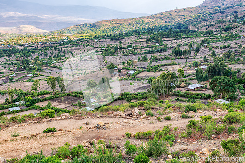 Image of Beautiful mountain landscape with traditional Ethiopian houses, Amhara Region Ethiopia, Africa.