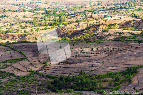 Image of Beautiful mountain landscape with traditional Ethiopian houses, Amhara Region Ethiopia, Africa.