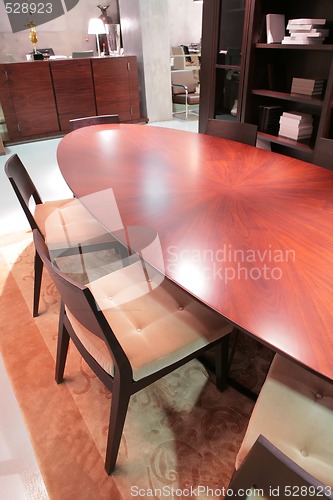Image of oval table and soft chair