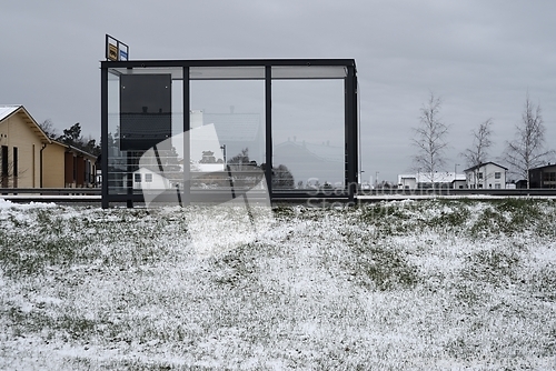 Image of bus stop in a small town in Finland