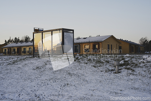 Image of bus stop in a small town in Finland 