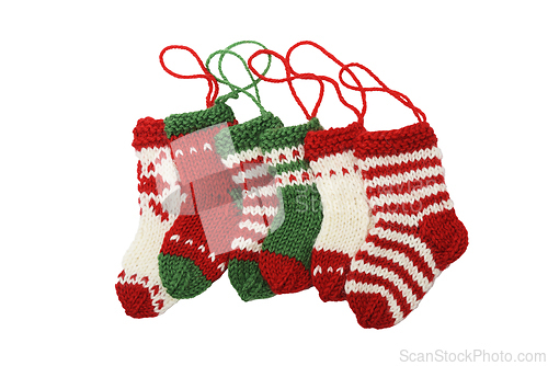 Image of A group of knitted christmas stockings 