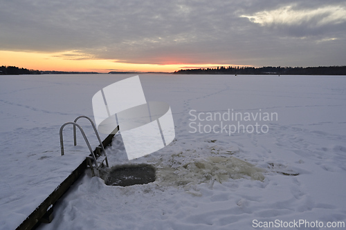 Image of A frozen lake with a ladder