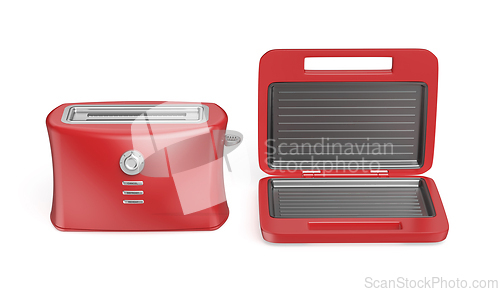 Image of Red electric toaster and sandwich maker