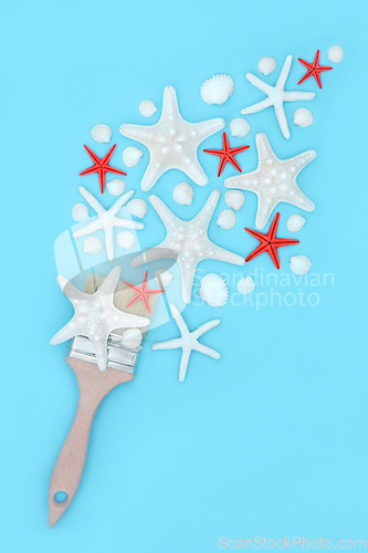 Image of Surreal Seashell Painting with Starfish and Cockle Shells