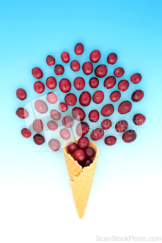 Image of Cranberry Fruit Ice Cream Cone Surreal Design