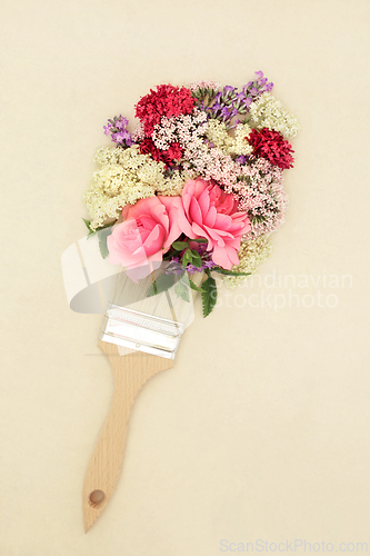 Image of Surreal Painting with Summer Flowers Paintbrush Composition 
