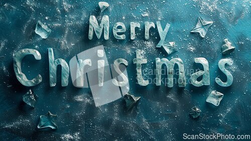 Image of Aquamarine Crystal Merry Christmas concept creative horizontal art poster.