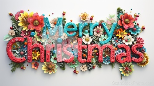 Image of Words Merry Christmas created in Assemblage Art.