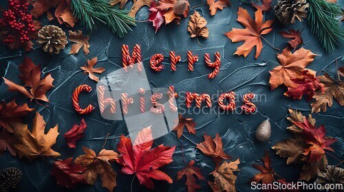 Image of Autumn Merry Christmas concept creative horizontal art poster.