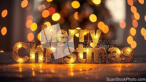 Image of Backlighting Merry Christmas concept creative horizontal art poster.