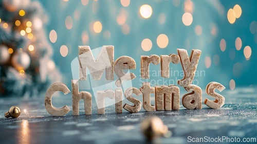 Image of Beige Marble Merry Christmas concept creative horizontal art poster.