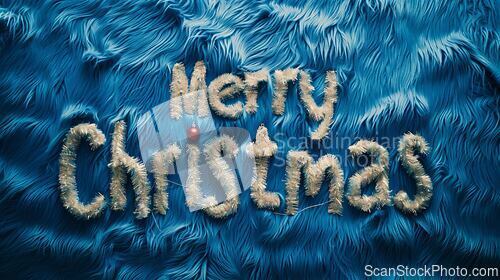 Image of Blue Fur Merry Christmas concept creative horizontal art poster.