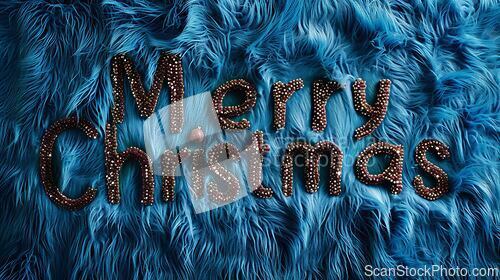 Image of Blue Fur Merry Christmas concept creative horizontal art poster.