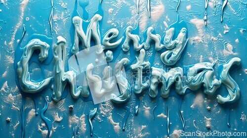 Image of Blue Slime Merry Christmas concept creative horizontal art poster.