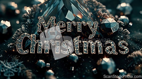 Image of Black Diamond Crystal Merry Christmas concept creative horizontal art poster.