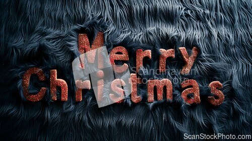 Image of Black Fur Merry Christmas concept creative horizontal art poster.