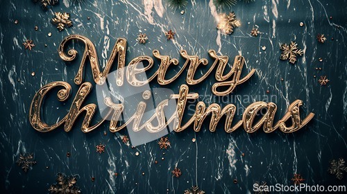 Image of Black Marble Merry Christmas concept creative horizontal art poster.