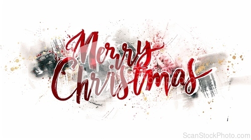 Image of Words Merry Christmas created in Brush Calligraphy.