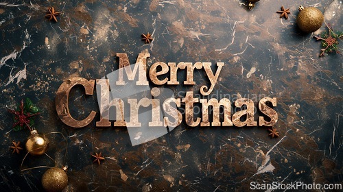 Image of Brown Marble Merry Christmas concept creative horizontal art poster.