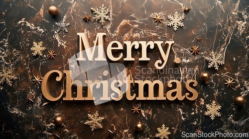 Image of Brown Marble Merry Christmas concept creative horizontal art poster.