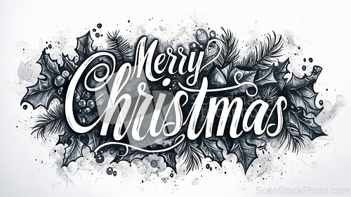 Image of Words Merry Christmas created in Gothic Calligraphy.