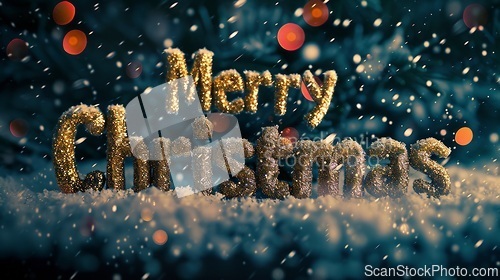 Image of Glitter Merry Christmas concept creative horizontal art poster.