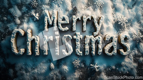 Image of Granite Stone Merry Christmas concept creative horizontal art poster.