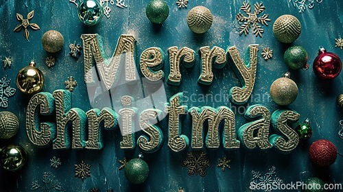 Image of Green Merry Christmas concept creative horizontal art poster.