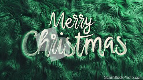 Image of Green Fur Merry Christmas concept creative horizontal art poster.