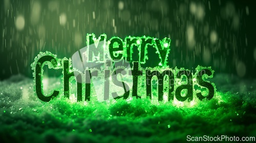 Image of Green LED Merry Christmas concept creative horizontal art poster.
