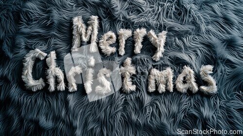 Image of Grey Fur Merry Christmas concept creative horizontal art poster.