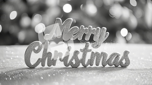 Image of Grey Glossy Surface Merry Christmas concept creative horizontal art poster.