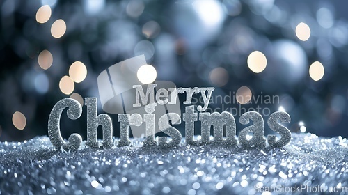 Image of Grey Glossy Surface Merry Christmas concept creative horizontal art poster.